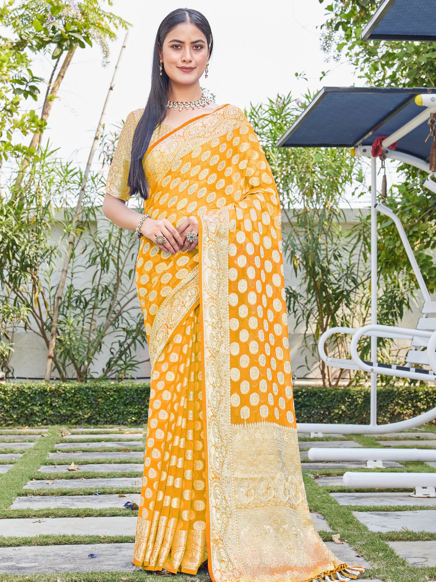 Gold Georgette Saree SANJAY - View 1