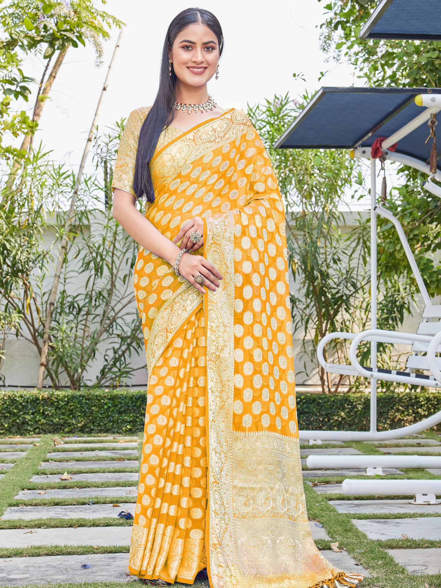 Gold Georgette Saree SANJAY - View 2