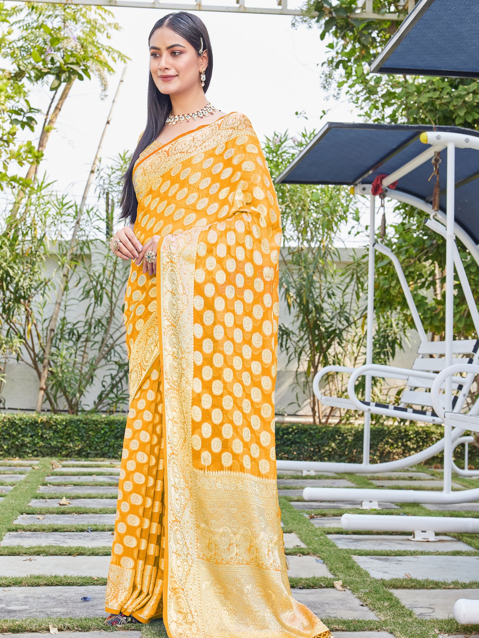 Gold Georgette Saree SANJAY - View 3