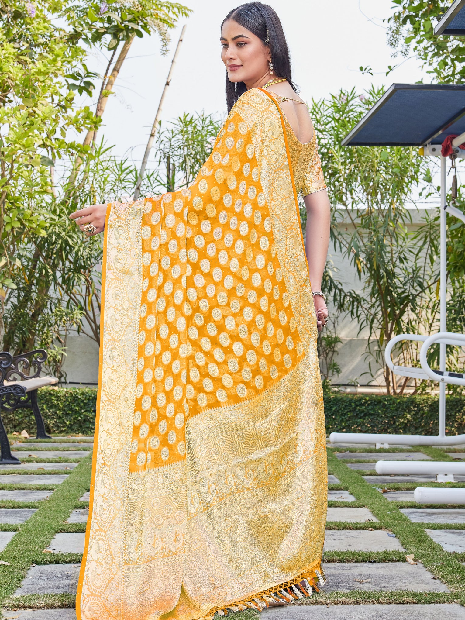 Gold Georgette Saree SANJAY - View 4