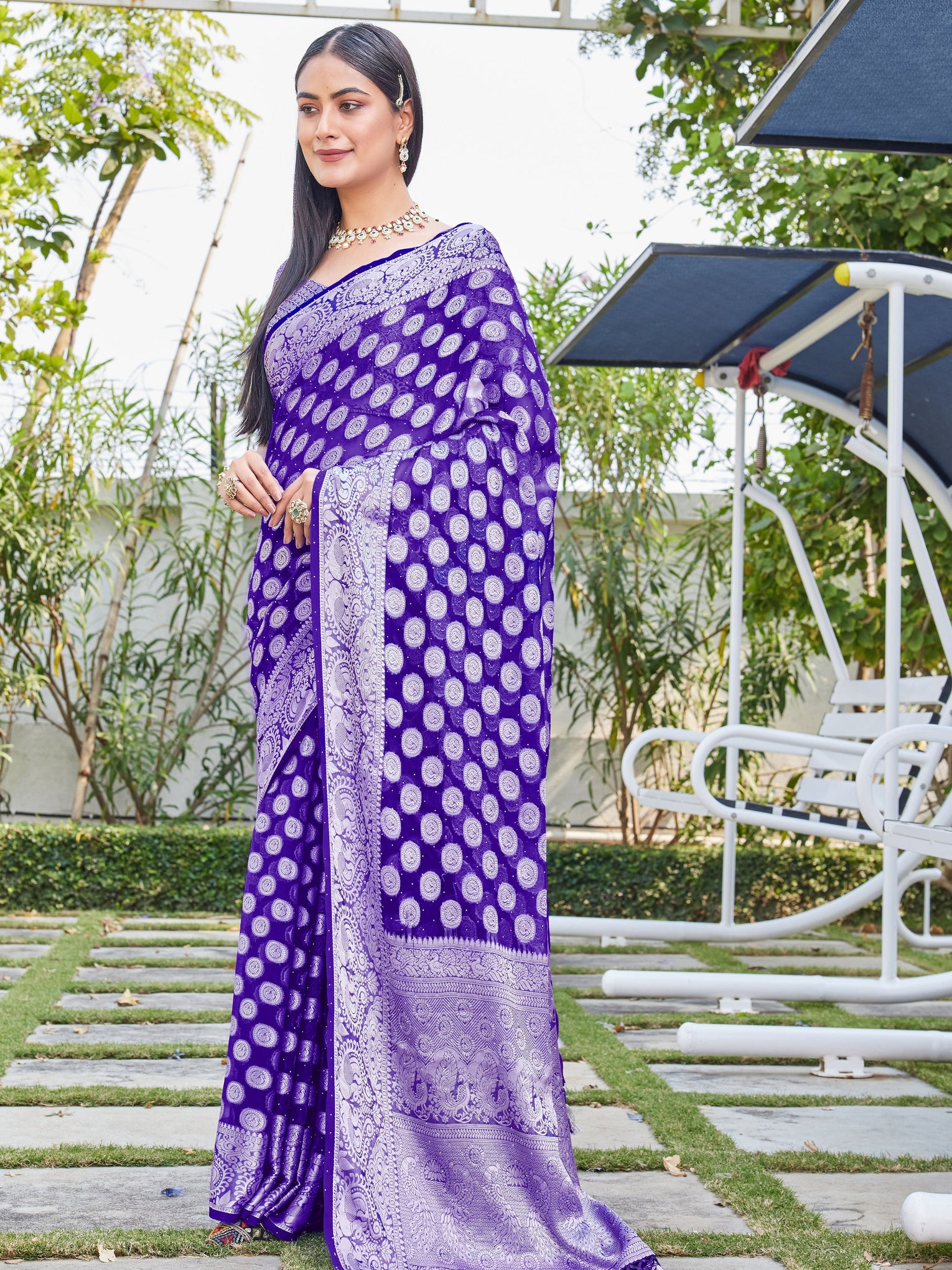 Purple Georgette Saree SANJAY - View 1