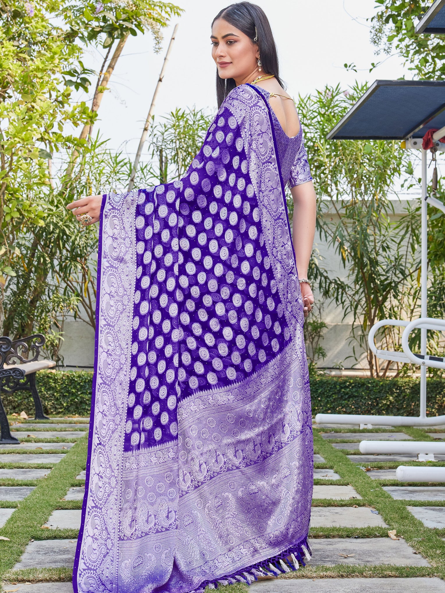 Purple Georgette Saree SANJAY - View 2