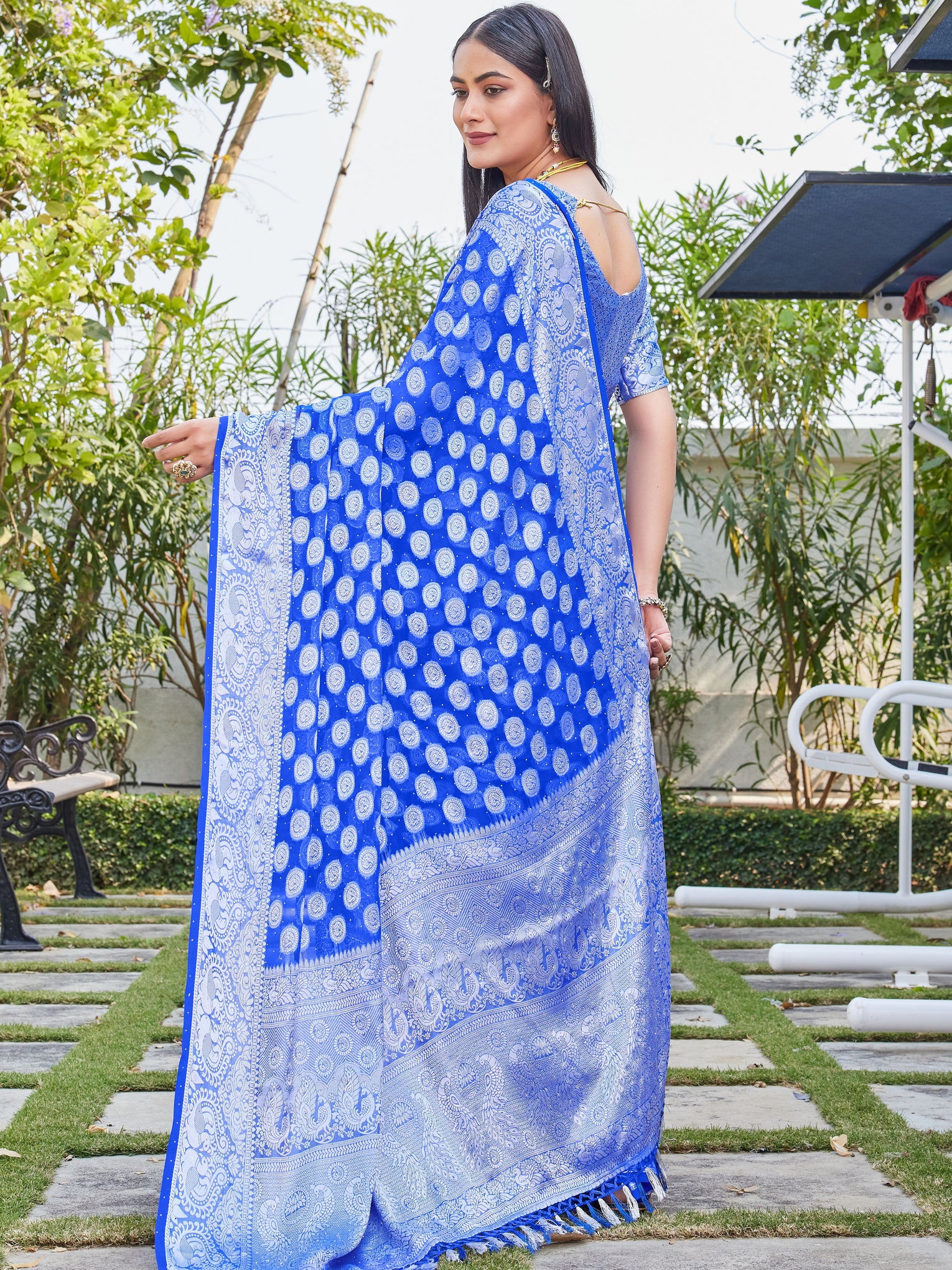 Royal Blue Georgette Saree SANJAY - View 4