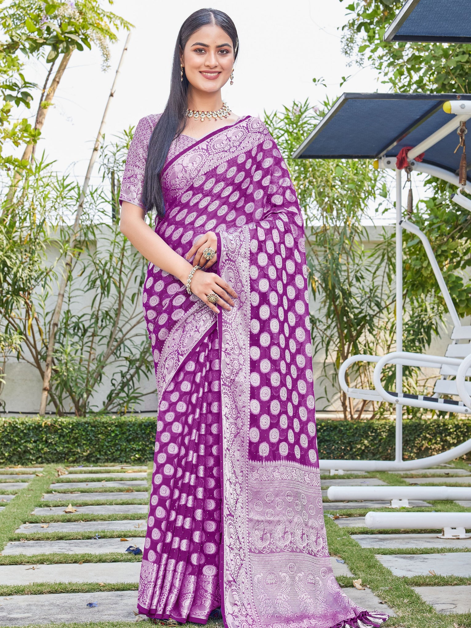 Wine Georgette Saree SANJAY - View 1