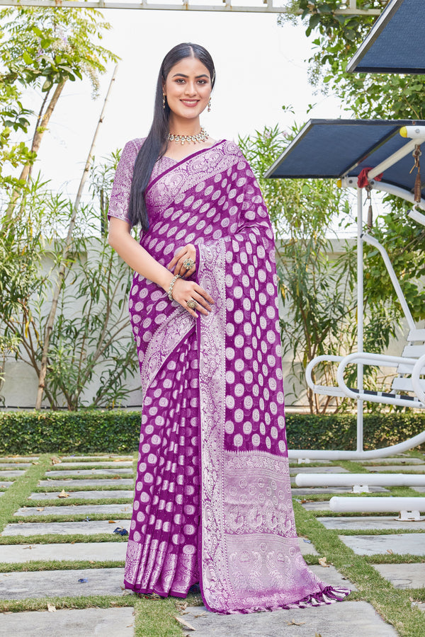 Wine Georgette Saree SANJAY - View 1