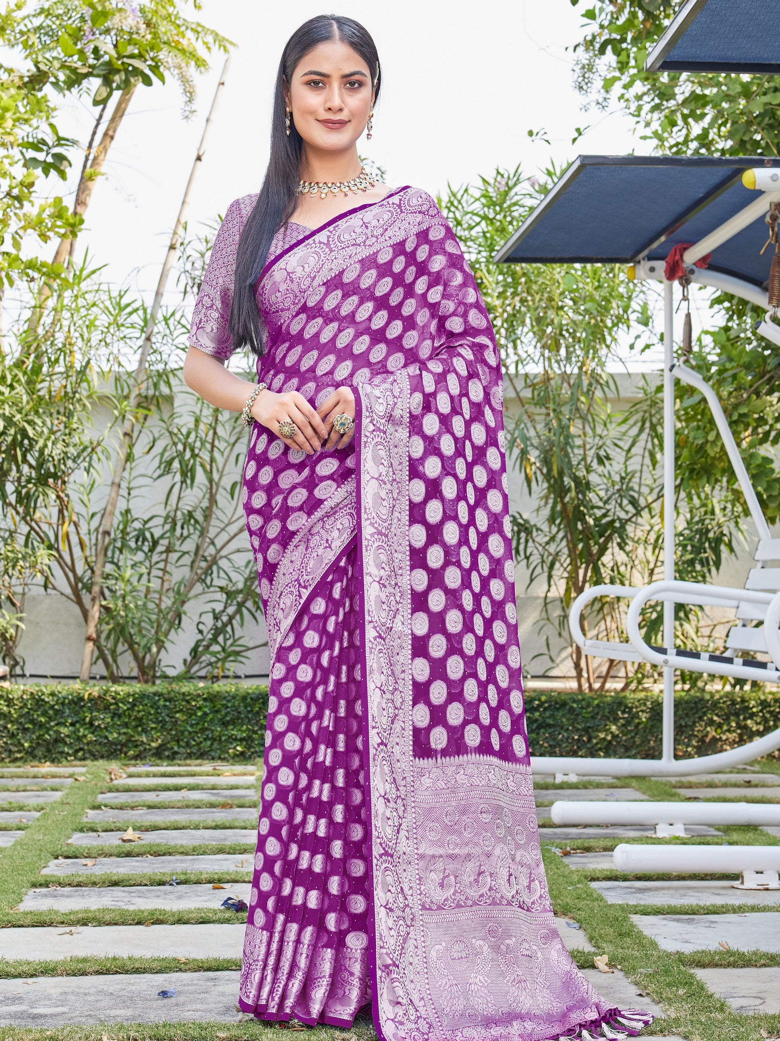 Wine Georgette Saree SANJAY - View 2