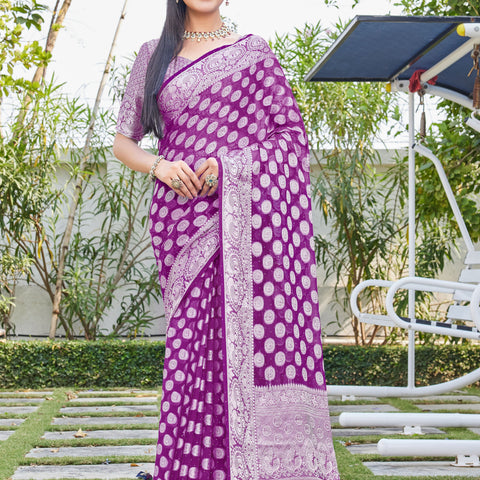 Wine Georgette Saree SANJAY - View 2