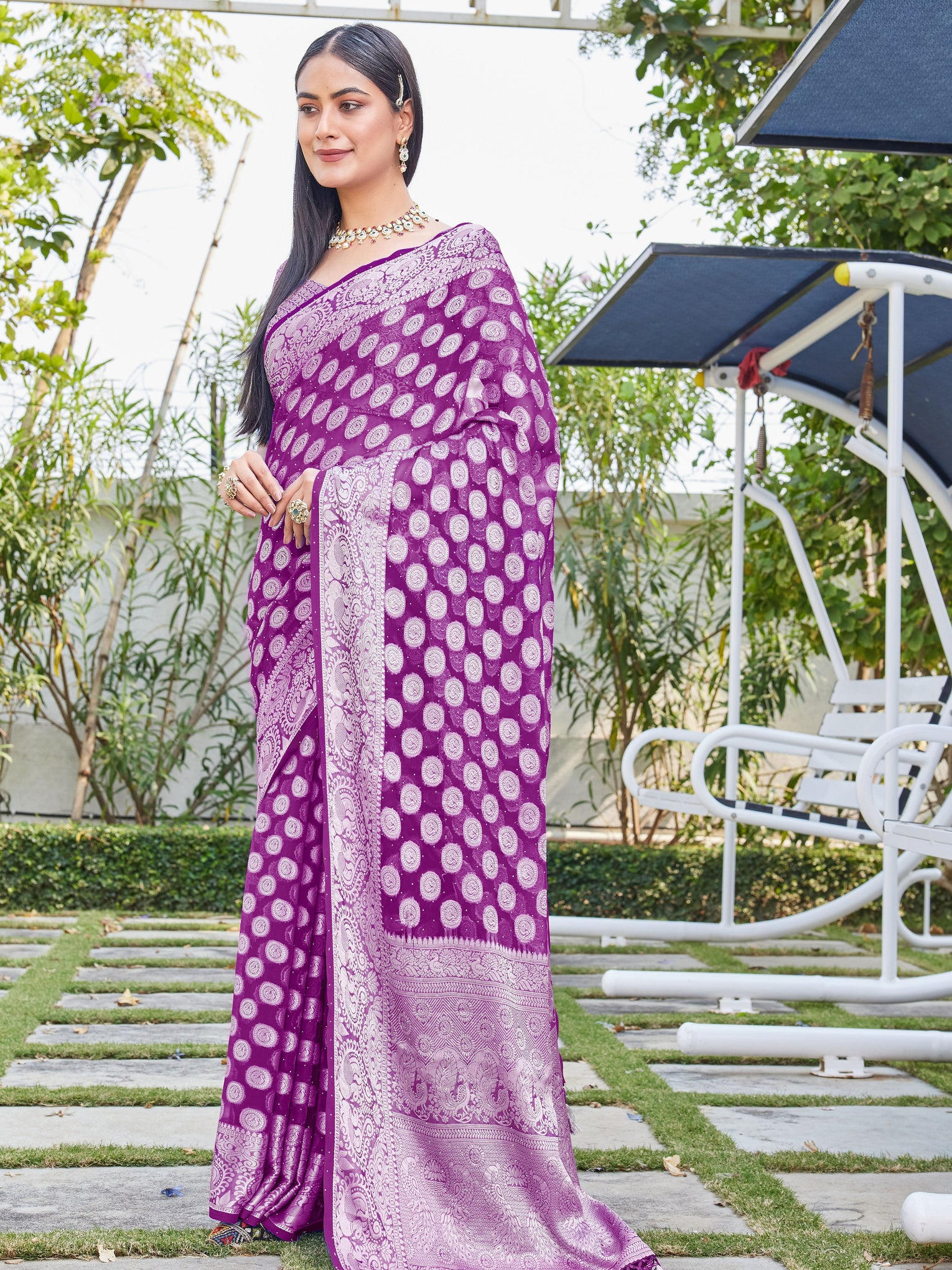 Wine Georgette Saree SANJAY - View 3