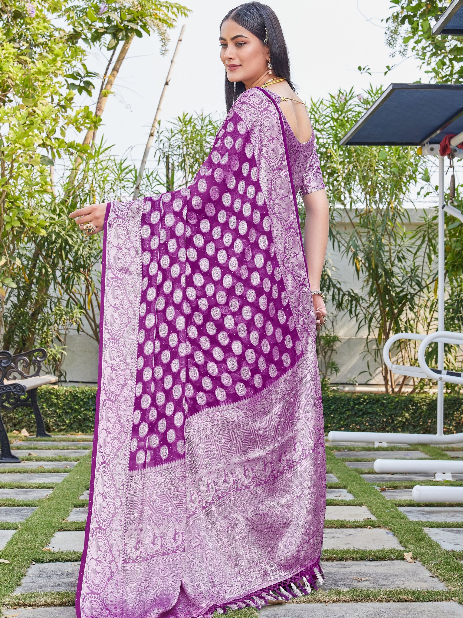 Wine Georgette Saree SANJAY - View 4