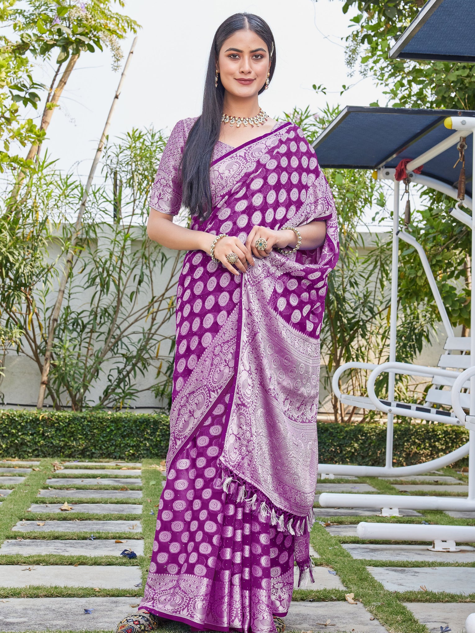 Wine Georgette Saree SANJAY - View 6