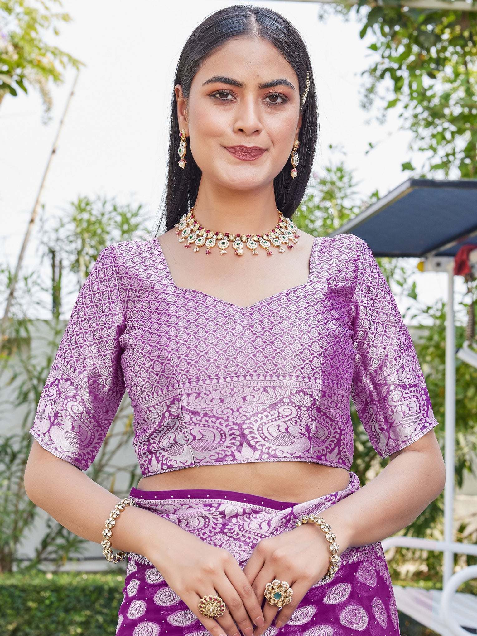 Wine Georgette Saree SANJAY - View 8