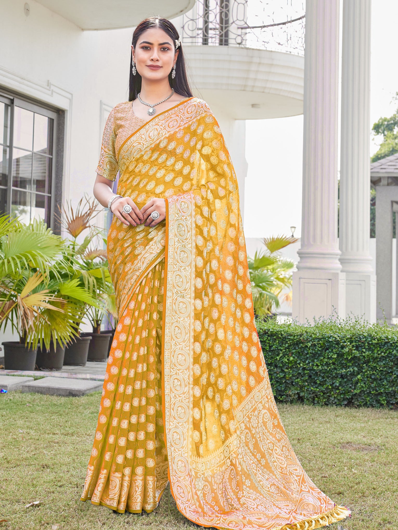 Gold Georgette Saree VANITA - View 1
