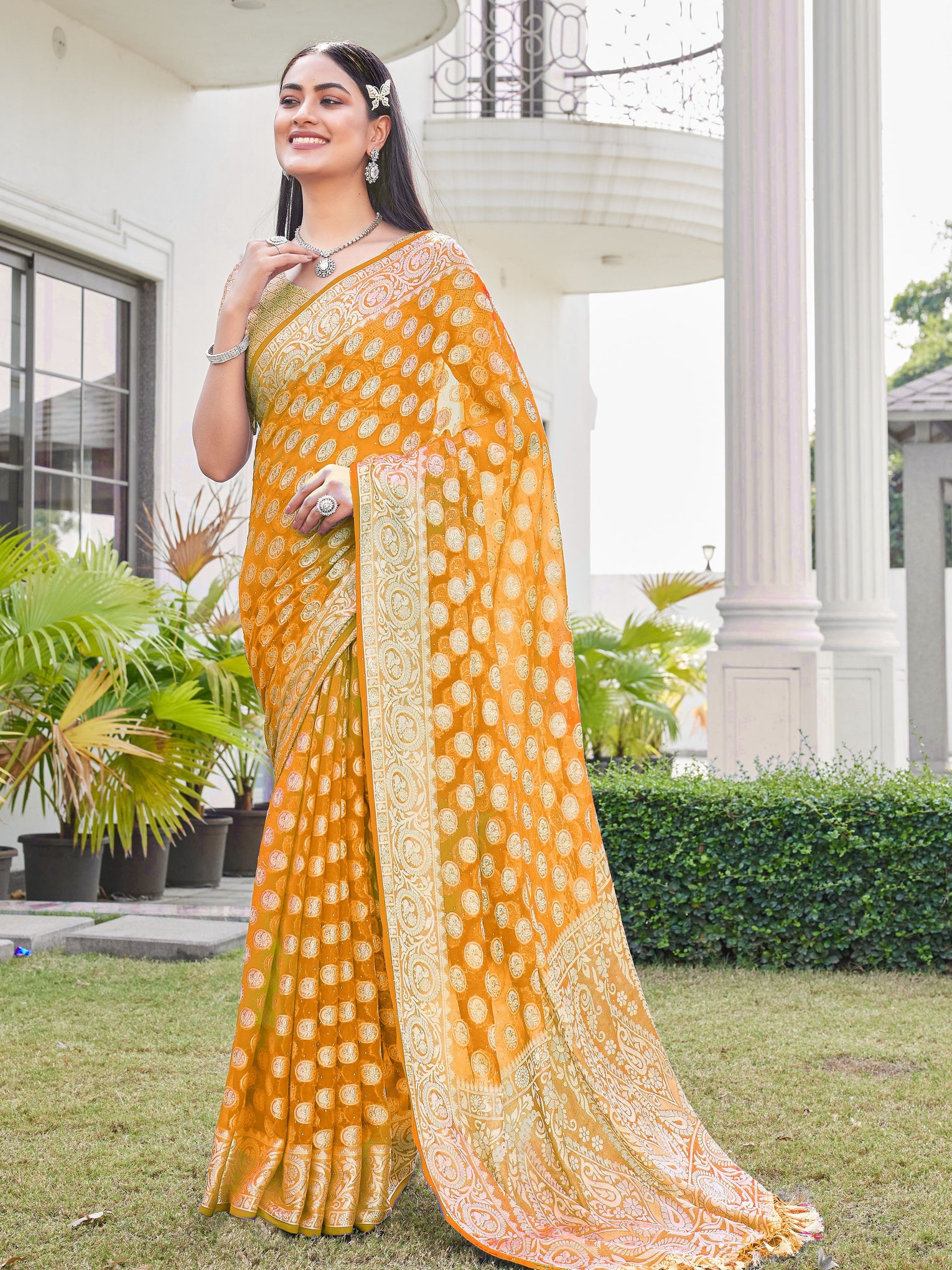 Gold Georgette Saree VANITA - View 2