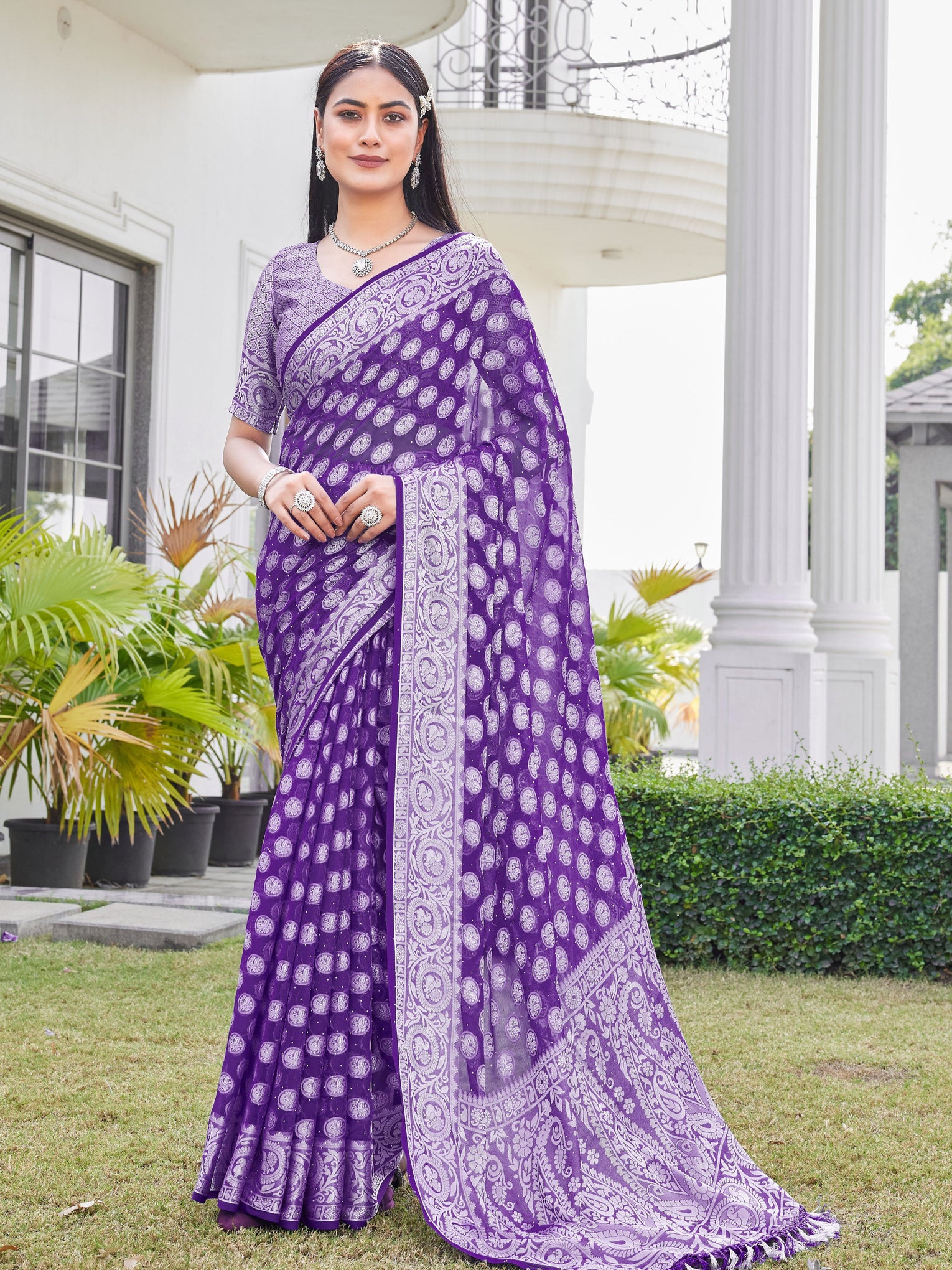Purple Georgette Saree VANITA - View 1