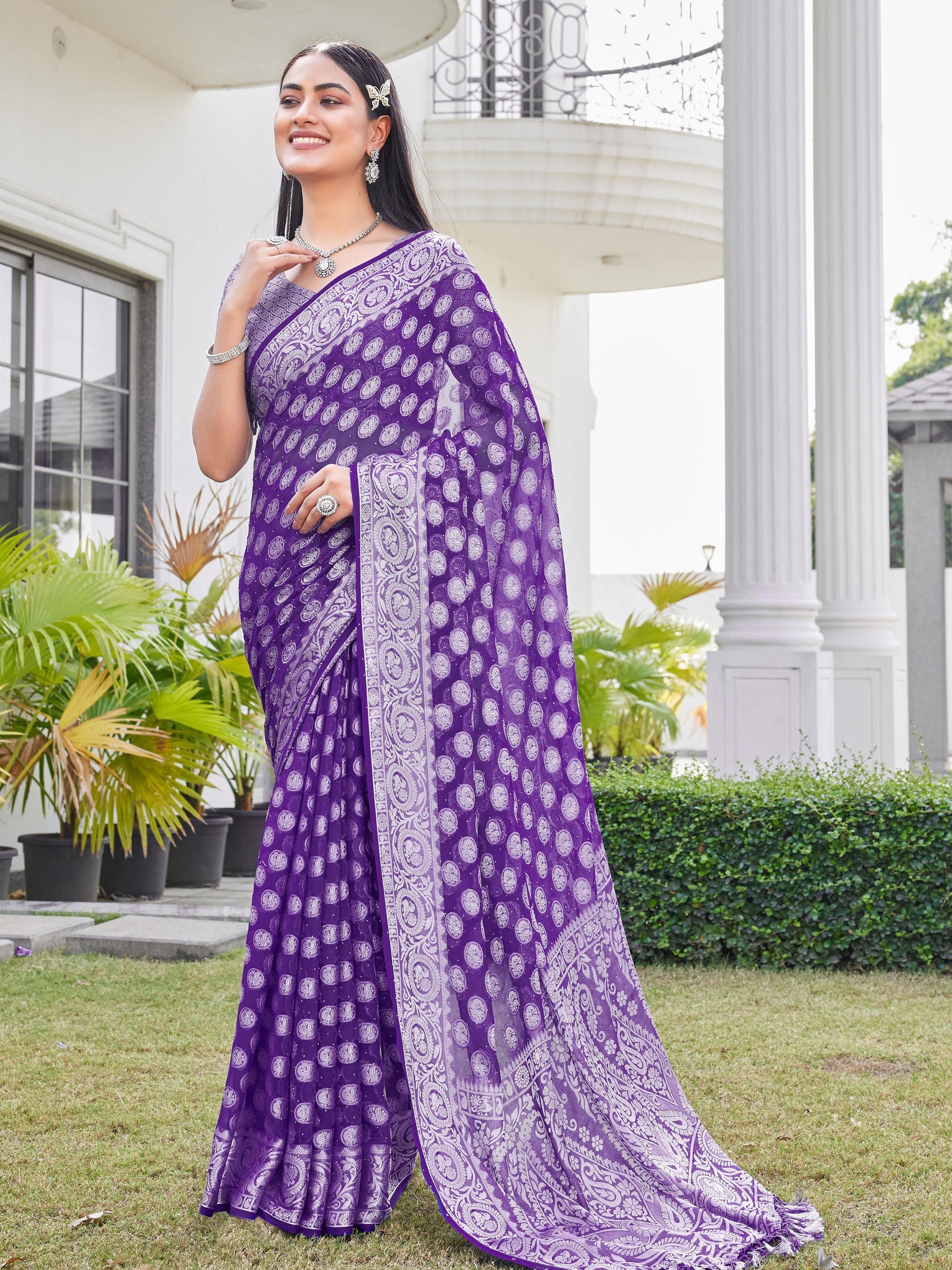 Purple Georgette Saree VANITA - View 2