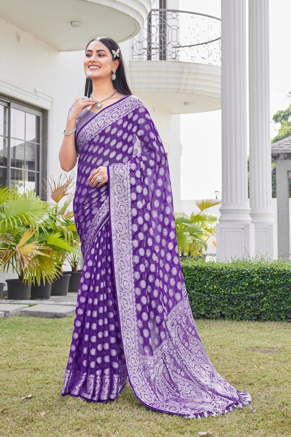 Purple Georgette Saree VANITA - View 2