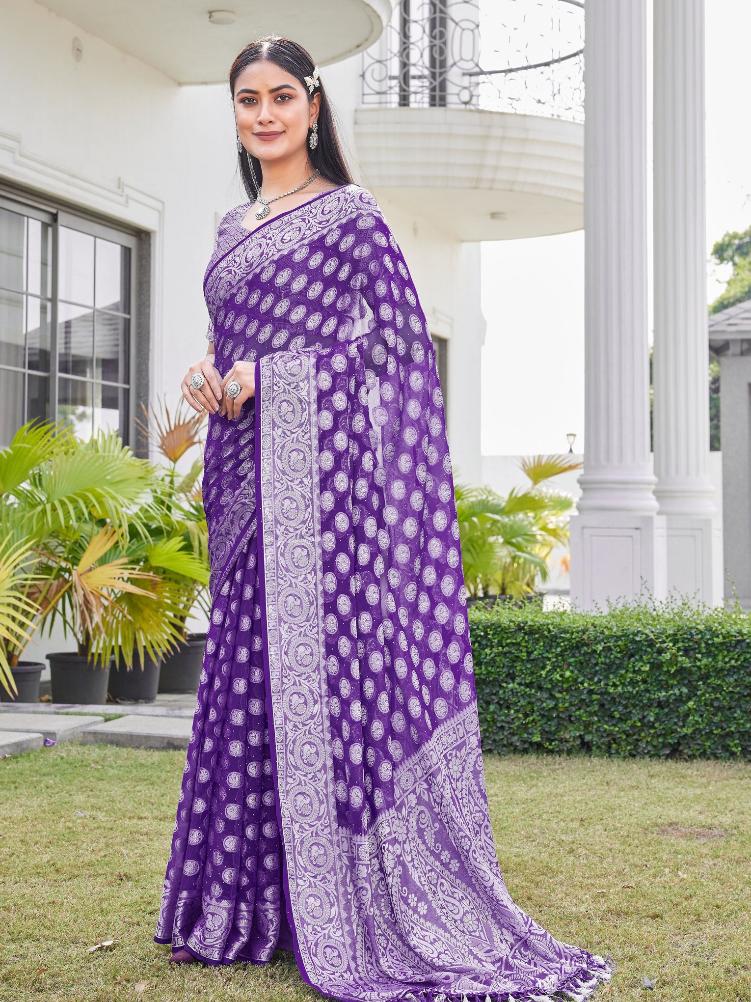 Purple Georgette Saree VANITA - View 3