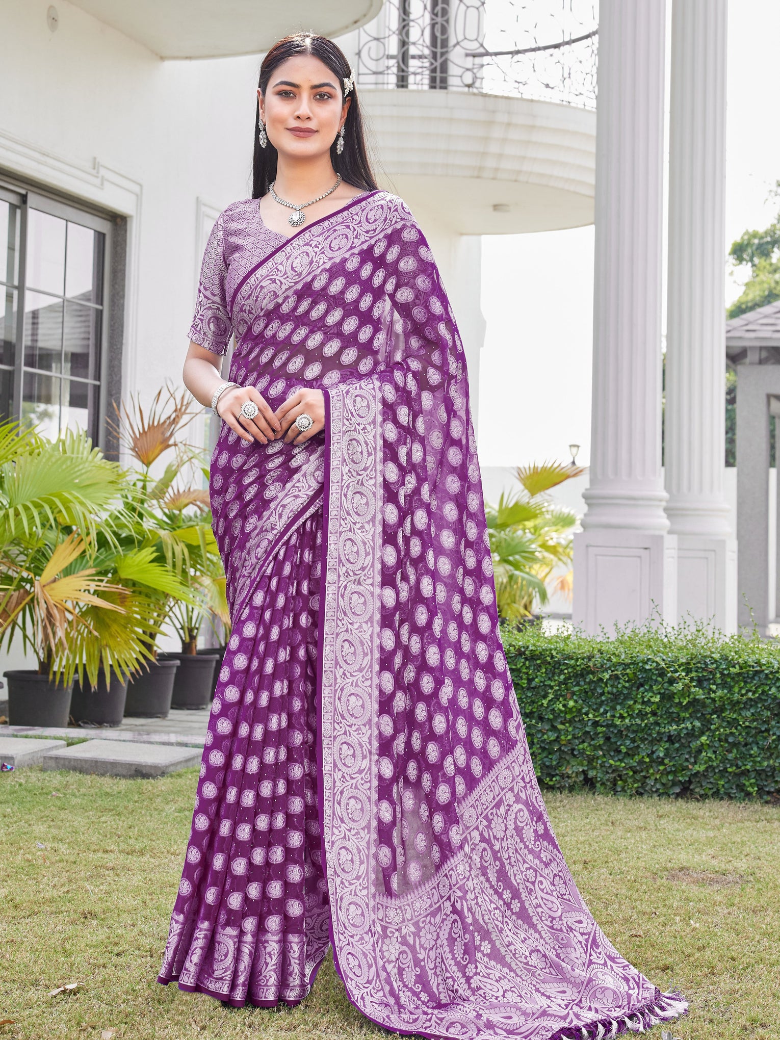 Wine Georgette Saree VANITA - View 1