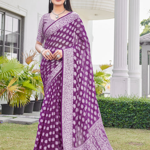 Wine Georgette Saree VANITA - View 1