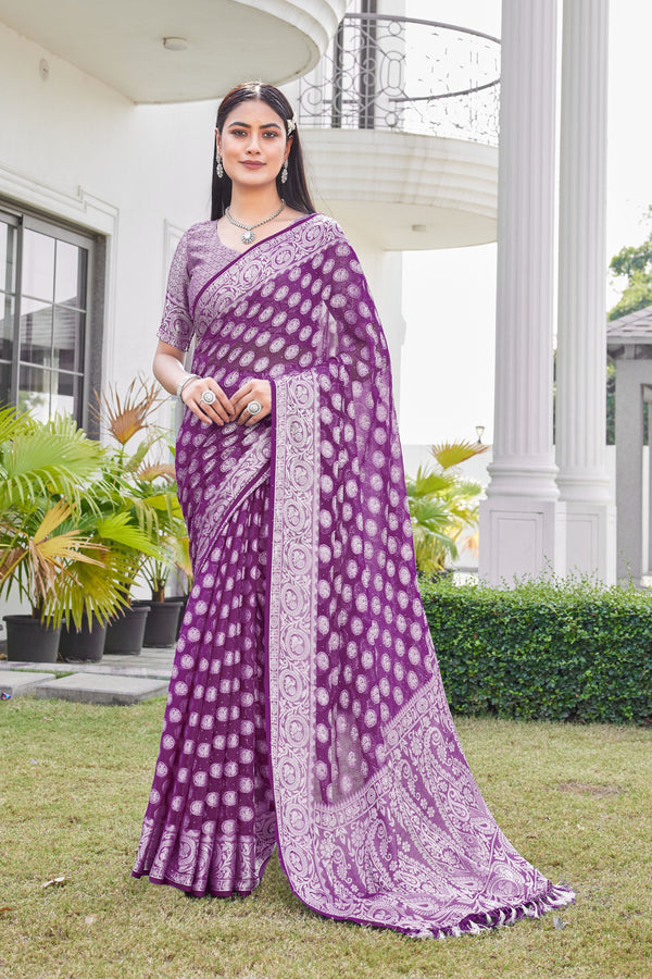 Wine Georgette Saree VANITA - View 1