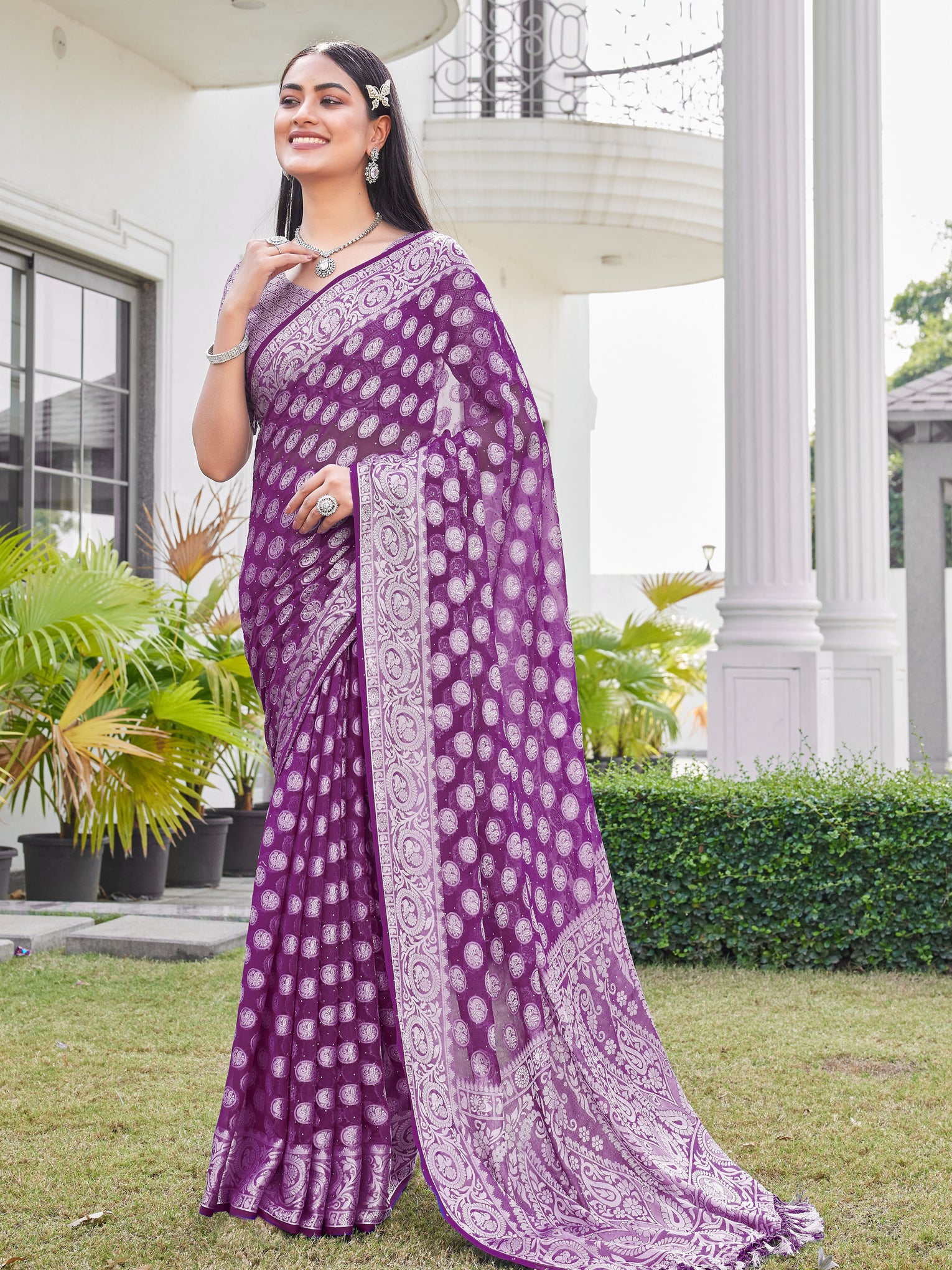 Wine Georgette Saree VANITA - View 2