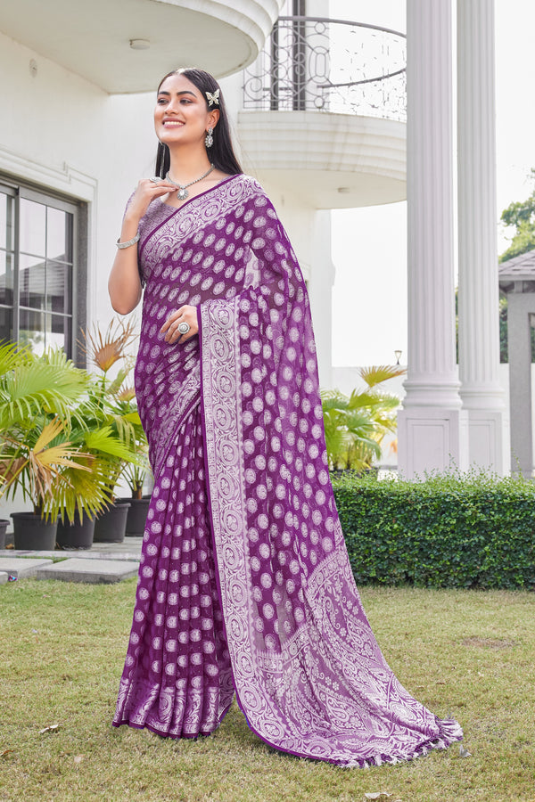 Wine Georgette Saree VANITA - View 2