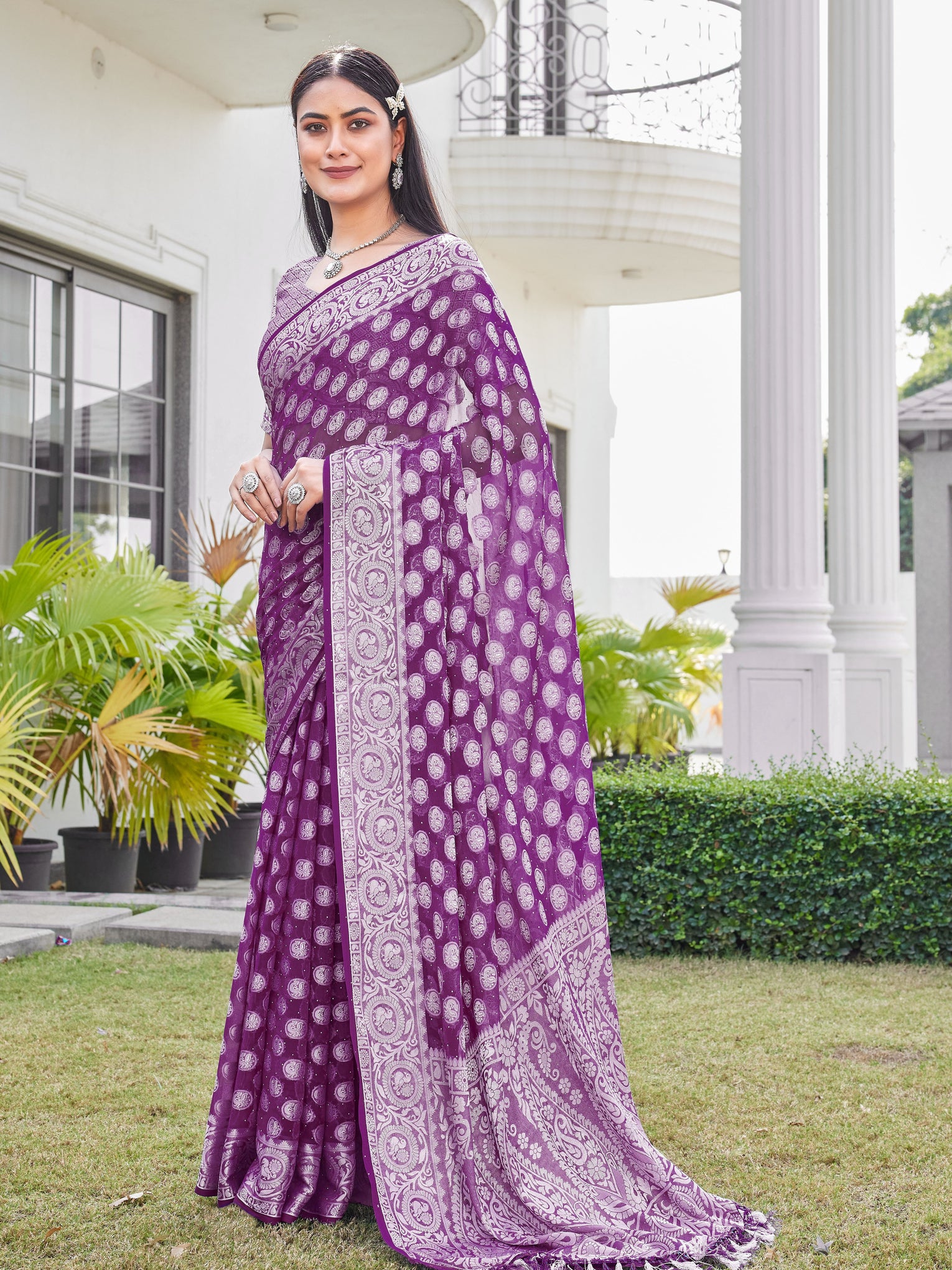 Wine Georgette Saree VANITA - View 3
