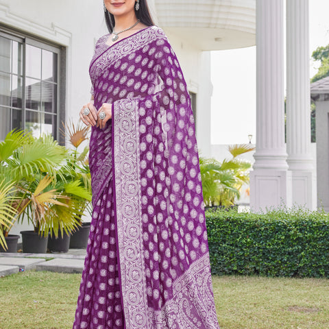 Wine Georgette Saree VANITA - View 3
