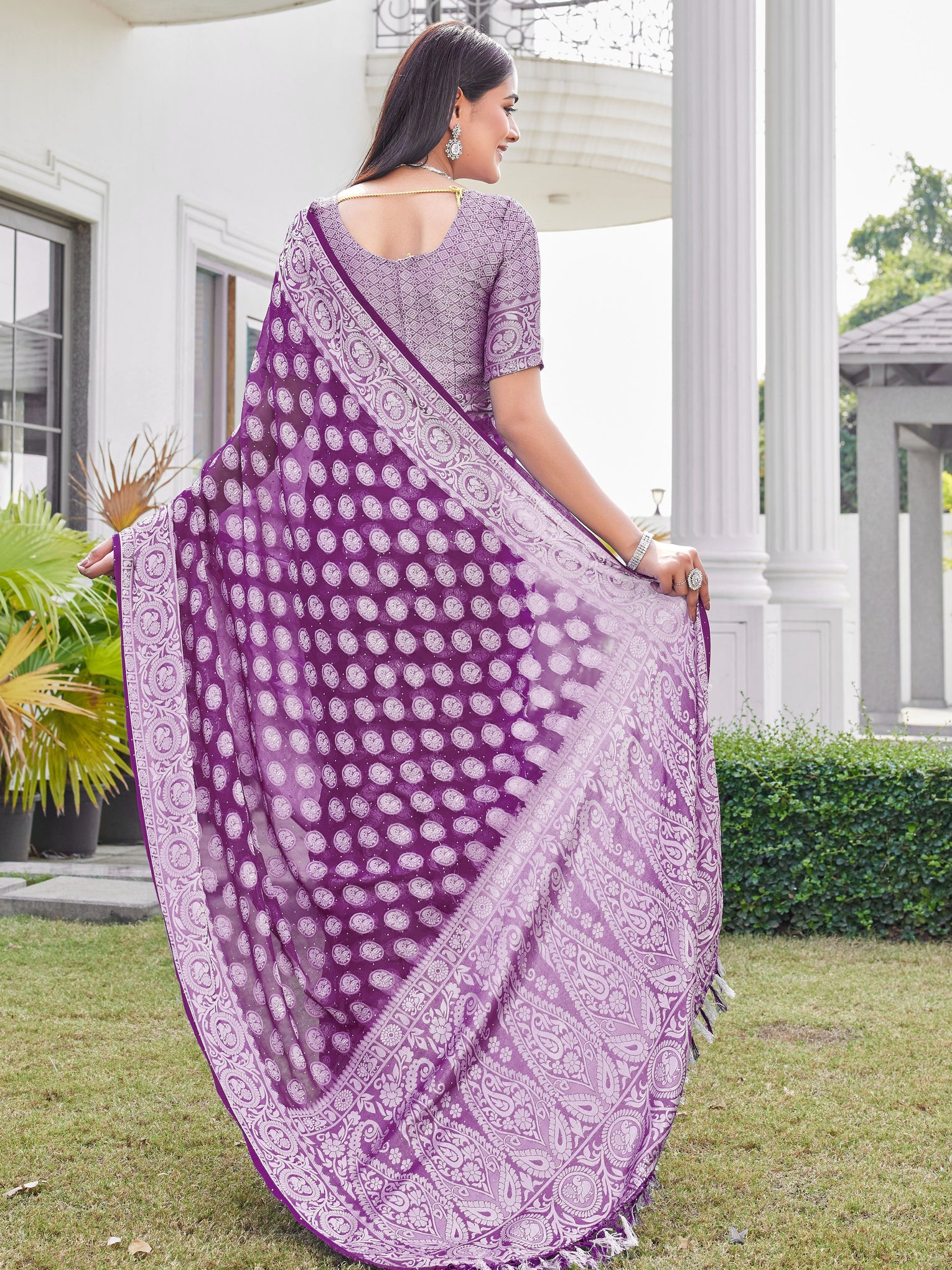 Wine Georgette Saree VANITA - View 4