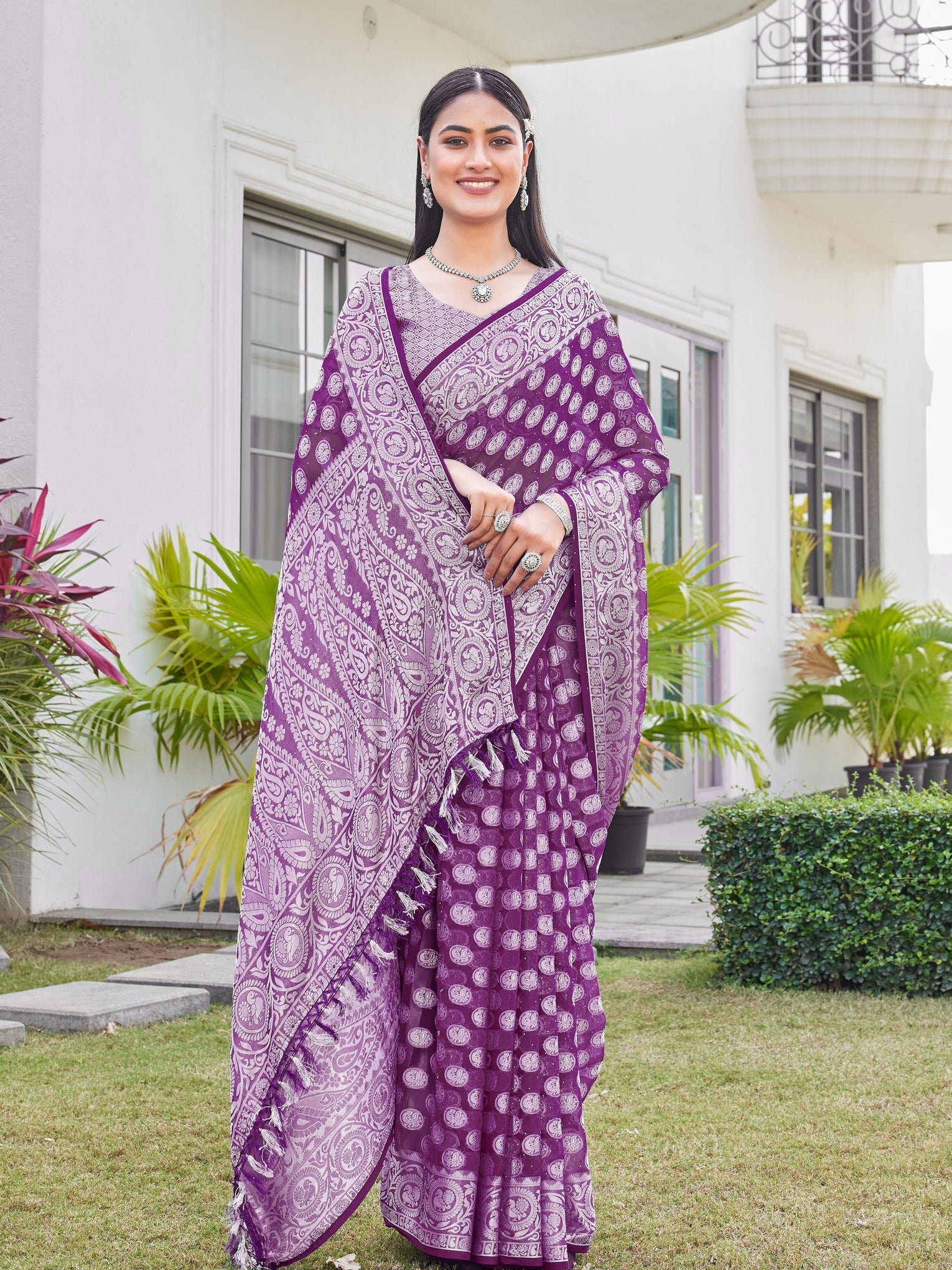 Wine Georgette Saree VANITA - View 5