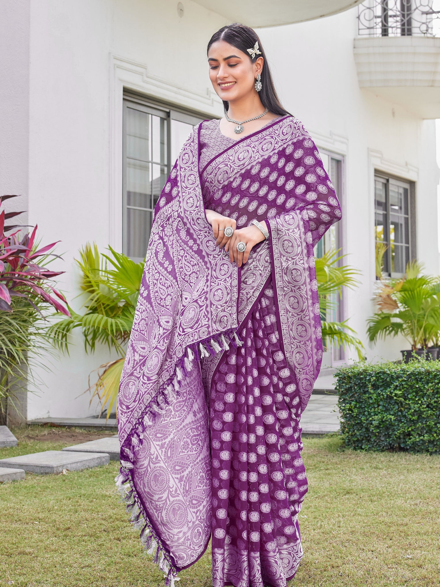 Wine Georgette Saree VANITA - View 6