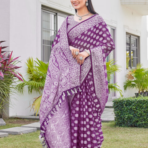Wine Georgette Saree VANITA - View 6