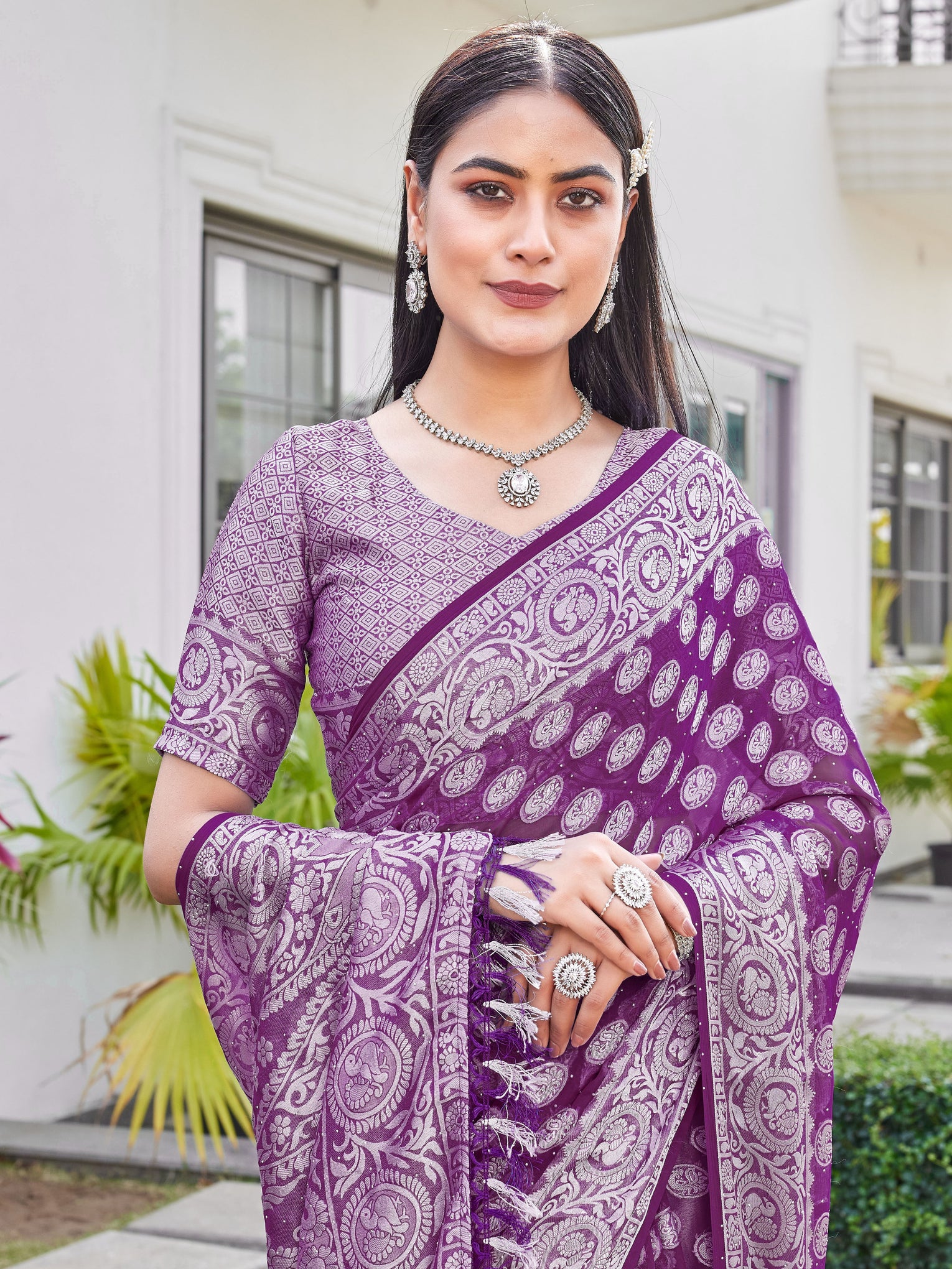 Wine Georgette Saree VANITA - View 7